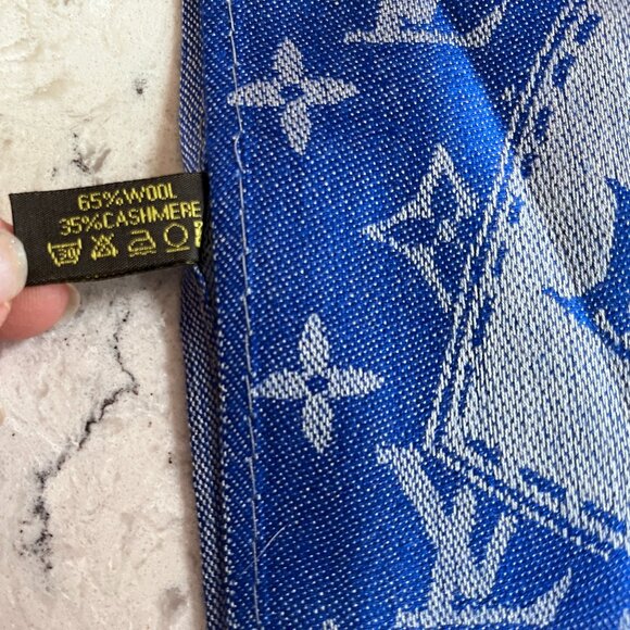 LV WOOL AND CASHMERE SCARF - BLUE AND GREY - RECTANGLE - VERY PRETTY - BRAND NEW - Picture 10 of 15
